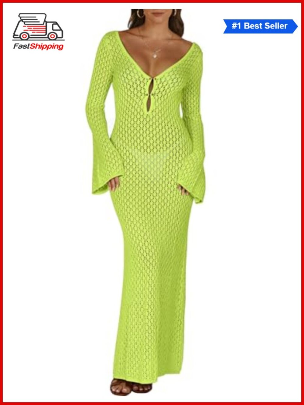 โจANRABESS Crochet Knit Beach Maxi Dress Swimsuit Coverup V-Neck Hollow Out